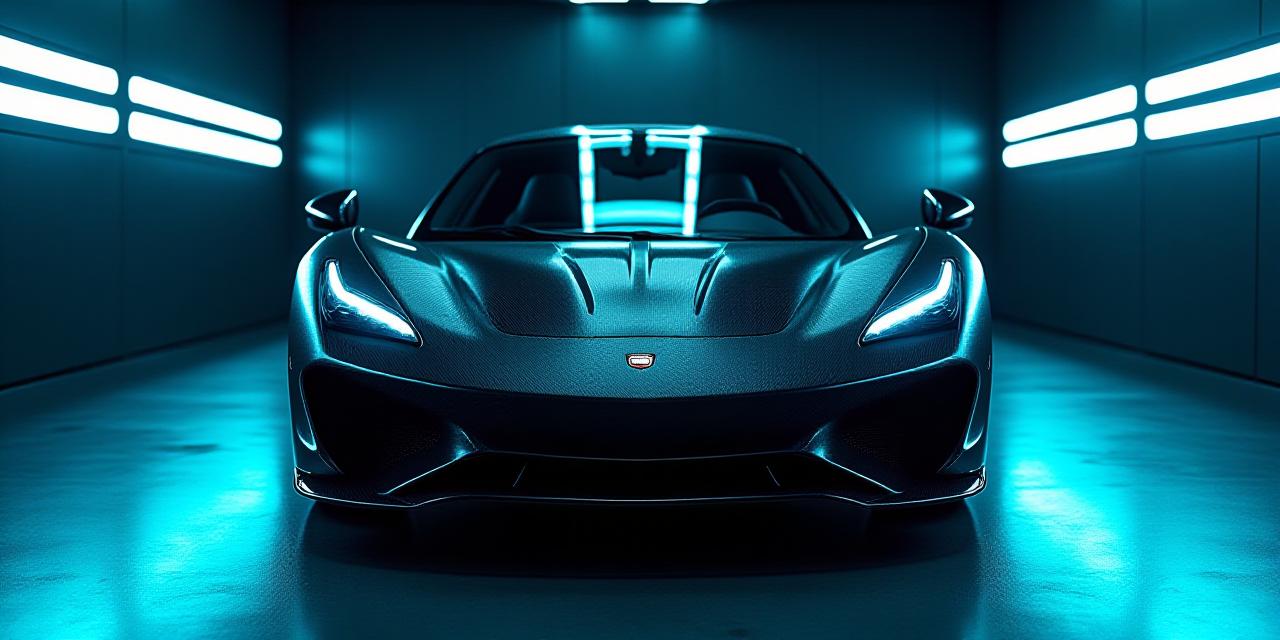 Auto sportiva modificata in esposizione notturna