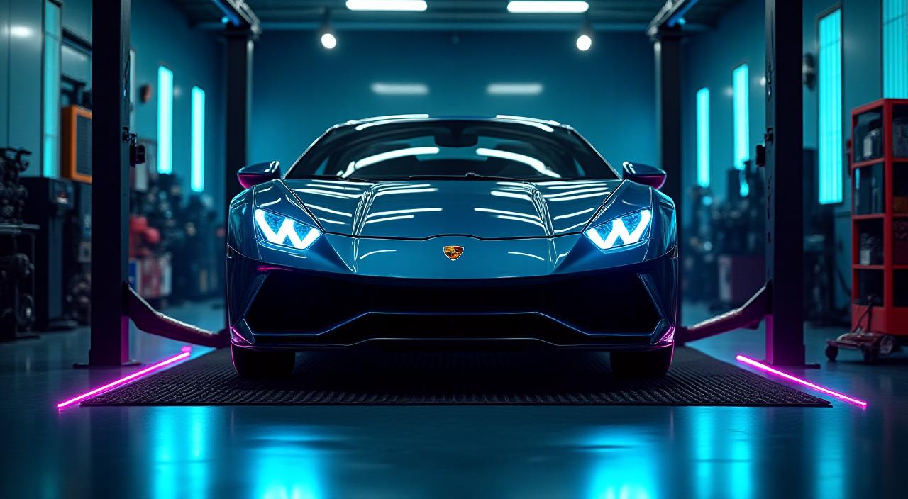 Auto sportiva modificata in officina high-tech